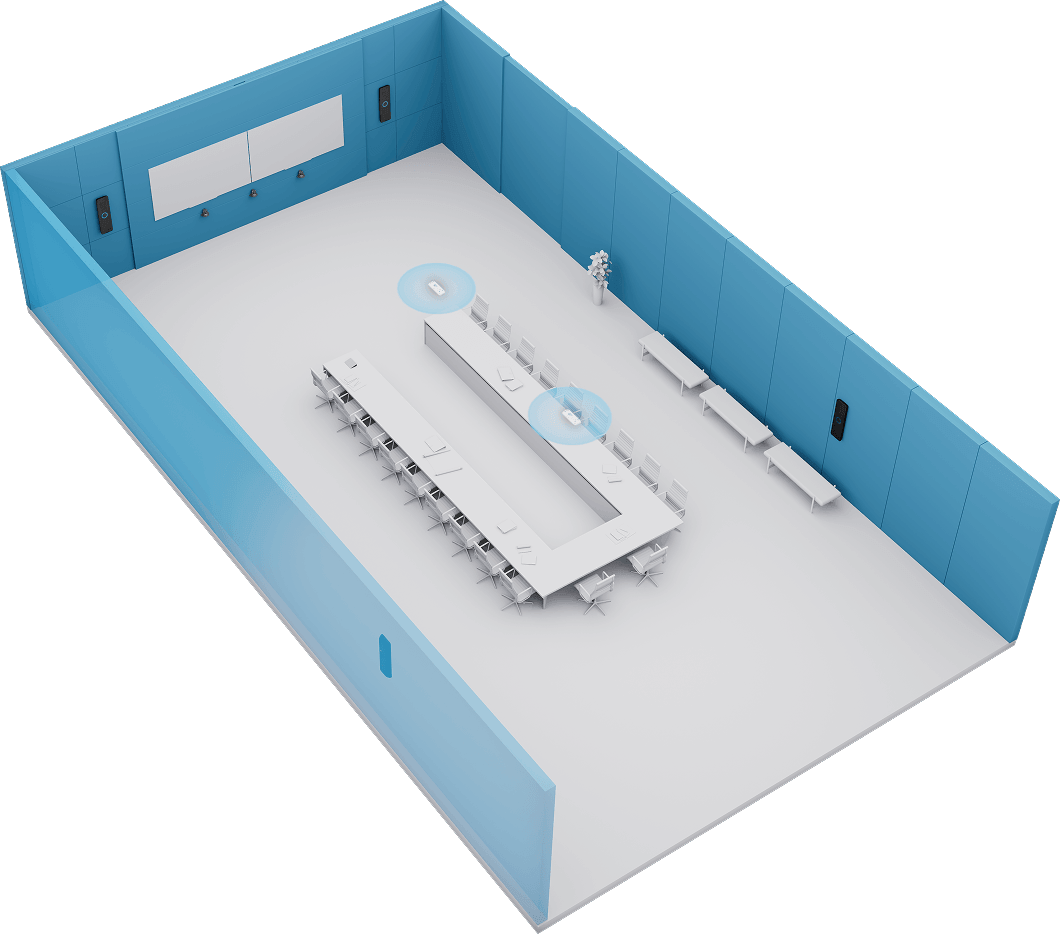 Illustration of Nureva HDX in a large meeting room