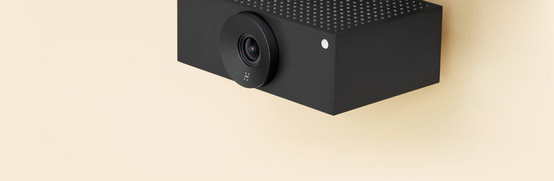 Close-up of a mounted conference camera